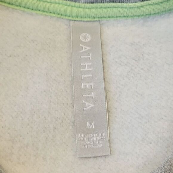 Athleta Round Trip Heathered Gray Lime Green Stripe Sweatshirt Dress Size M - Picture 4 of 6